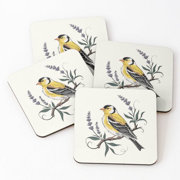 Item preview, American Goldfinch with Lavender Vintage Botanical Art designed and sold by BirdsnStuff.