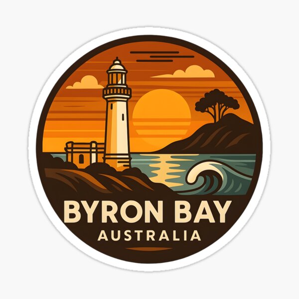 Aperçu de l'œuvre Byron Bay, Australie – Voyage rétro au coucher du soleil au phare créée et vendue par LoveLabDesign.