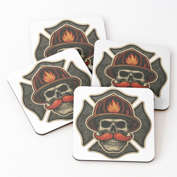 Item preview, Firefighter Skull Sticker – Maltese Cross with Mustache and Flame Helmet – Grunge Firefighter Vinyl Design designed and sold by Rhykho Realm.