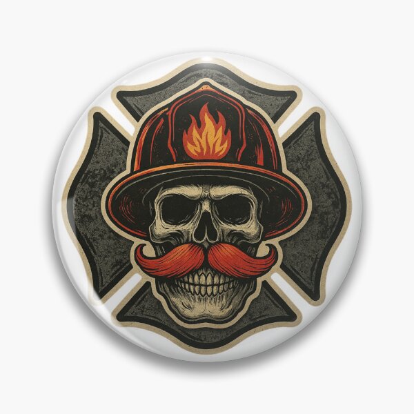 Item preview, Firefighter Skull Sticker – Maltese Cross with Mustache and Flame Helmet – Grunge Firefighter Vinyl Design designed and sold by Rhykho Realm.