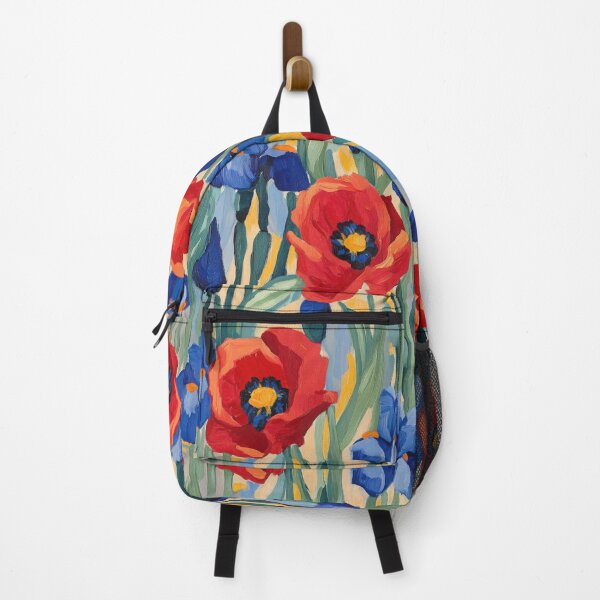 Item preview, Red Poppies and Blue Irises on Pale Yellow (Seamless Pattern) designed and sold by dawnleblanc55.