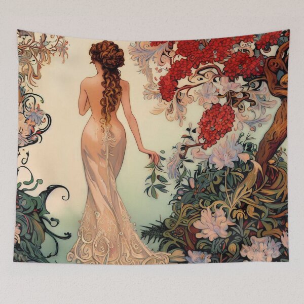 Item preview, Filigree, Art Nouveau Beautiful woman walking and Pohutukawa Tree designed and sold by CristalleLisa.