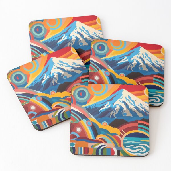 Item preview, Abstract painting of Mt Taranaki with bold colors and geometric shapes designed and sold by CristalleLisa.