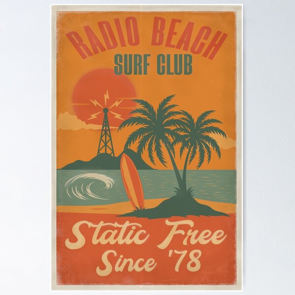 Artikel-Vorschau von Radio Beach Surf Club – Vintage-Karibik-Surf-Druck, designt und verkauft von EpochFusion.