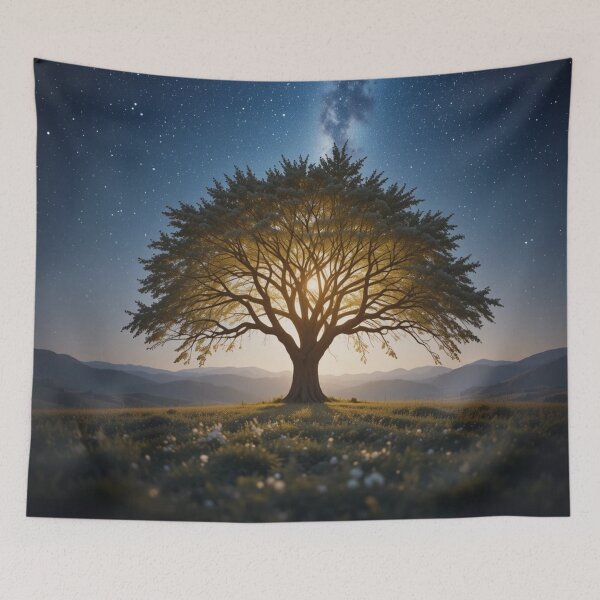 Item preview, majestic tree stands illuminated at the center of a vast landscape, designed and sold by InezPhotography.