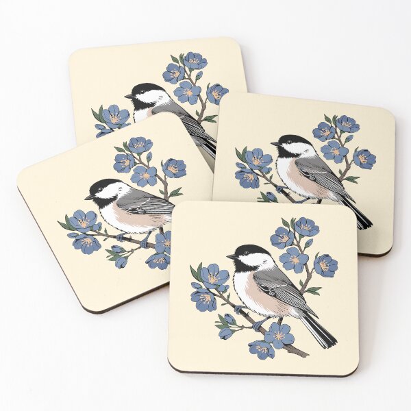 Item preview, Black-Capped Chickadee with Soft Blue Blossoms designed and sold by BirdsnStuff.