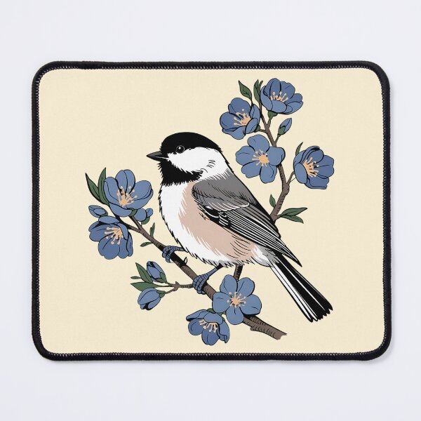 Item preview, Black-Capped Chickadee with Soft Blue Blossoms designed and sold by BirdsnStuff.