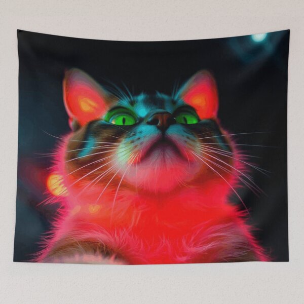 Item preview, Neon Cyber Cat – Glowing Kitty Under the Night Sky designed and sold by apoknight.