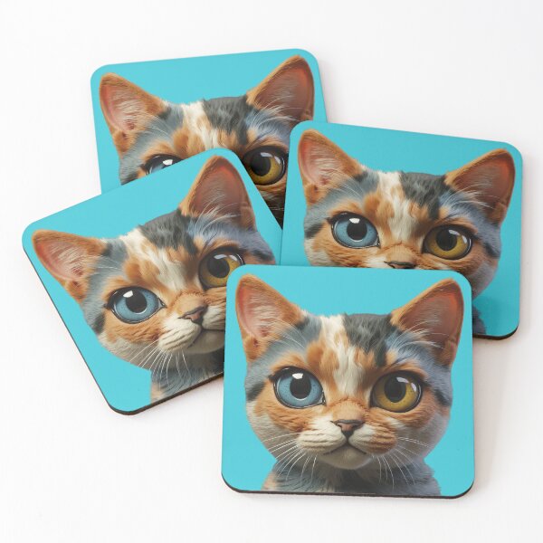 Item preview, Zeki - 3D Mystique Calico Cat with Odd Eyes – Heterochromia Blue & Amber Eyes Cat Portrait designed and sold by iamwonderkitty.