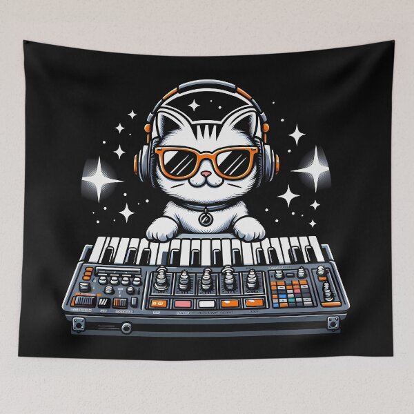 Item preview, Cat Synthesizer designed and sold by Funny Vintage Stickers And T-Shirts.