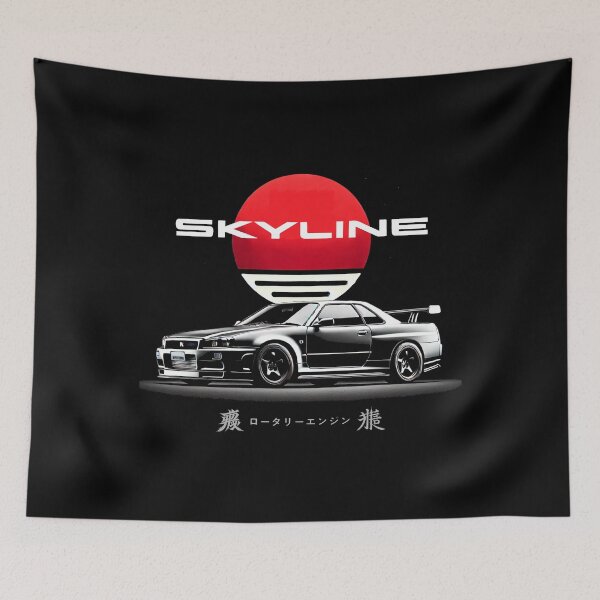 Item preview, Nissan Skyline R34 JDM Art – Retro Rising Sun Black GT-R Street Racer Design designed and sold by TheArtOfCar.