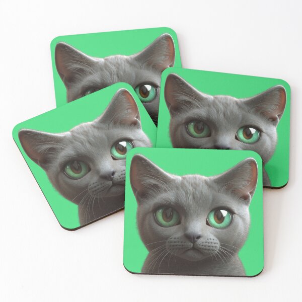 Item preview, Tods - 3D Russian Blue Cat – Emerald Green Eyes & Sleek Gray Fur designed and sold by iamwonderkitty.