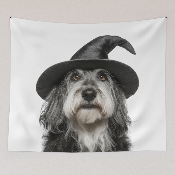 Item preview, Polish Lowland Sheepdog Wearing Halloween Witch Hat designed and sold by LazyOwlStore.