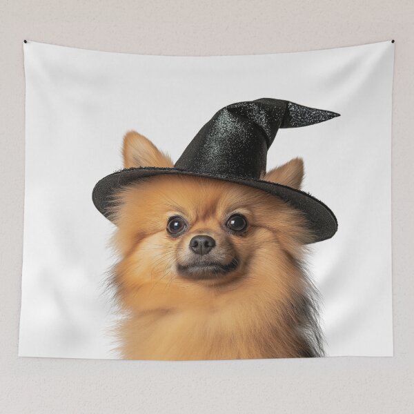 Item preview, Pomeranian Dog Wearing Halloween Witch Hat designed and sold by LazyOwlStore.