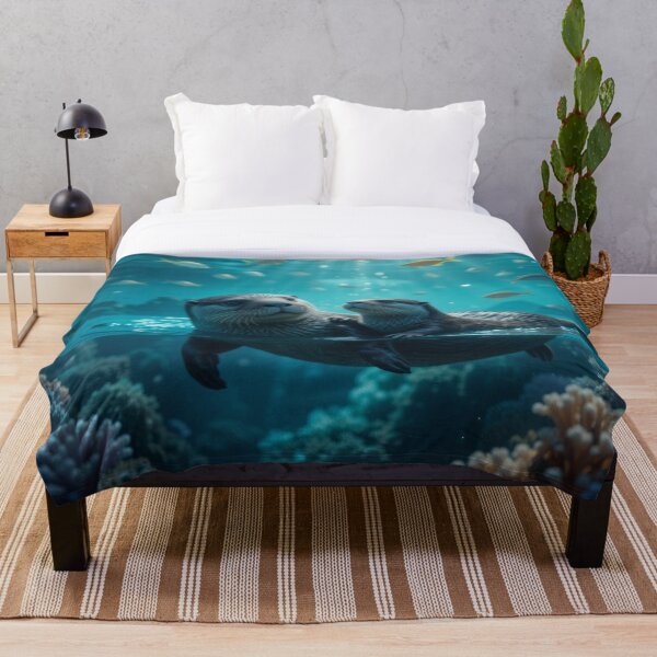 Item preview, Two otters glide peacefully through clear blue water designed and sold by InezPhotography.