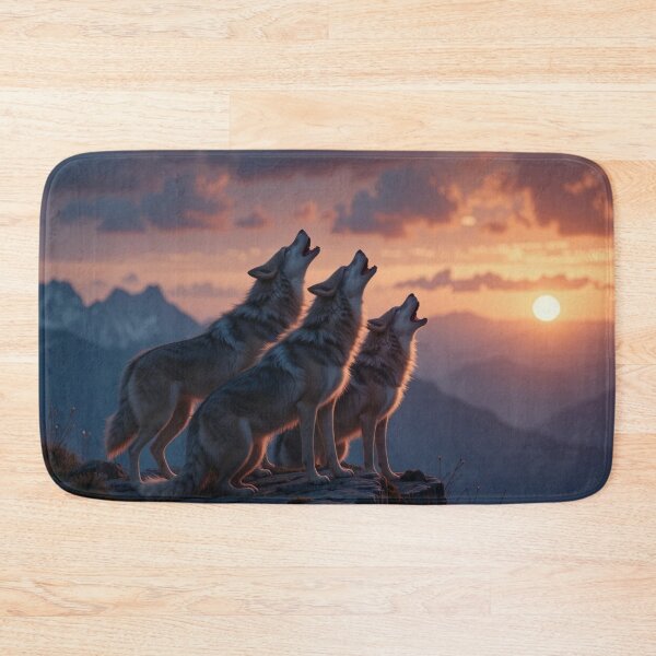Item preview, Three wolves stand on a rocky cliff designed and sold by InezPhotography.