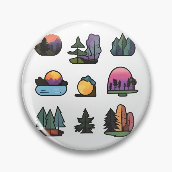 Item preview, Colorful and outlined sticker pack in adventure style featuring forest, lake sunset, tree sunrise, and vibrant cartoon elements designed and sold by ArtPetrenko90.