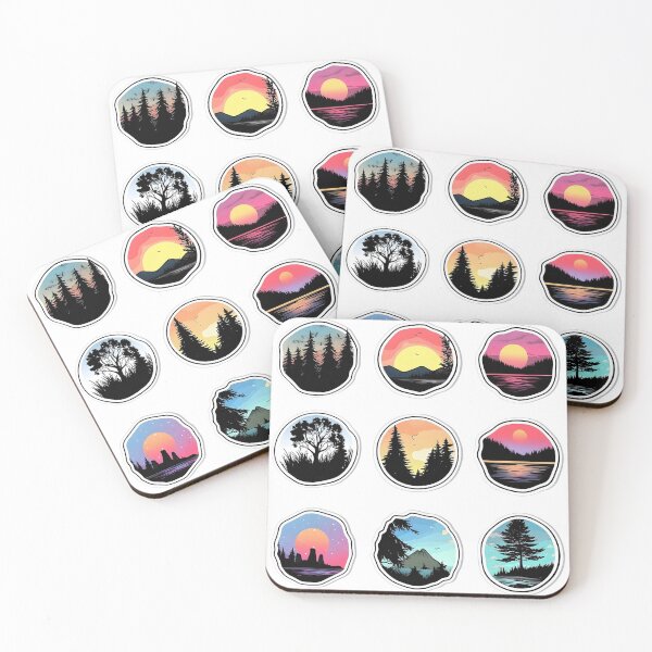 Item preview, Colorful and outlined sticker pack in adventure style featuring forest, lake sunset, tree sunrise, and vibrant cartoon elements designed and sold by ArtPetrenko90.