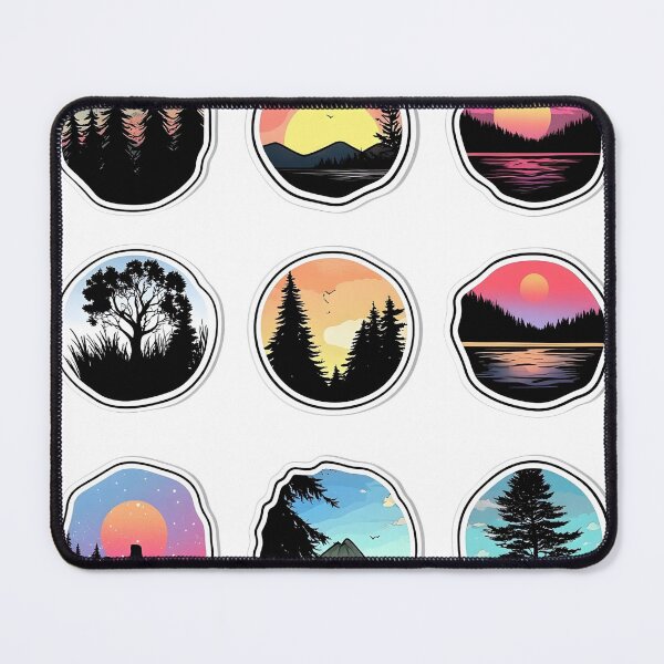 Item preview, Colorful and outlined sticker pack in adventure style featuring forest, lake sunset, tree sunrise, and vibrant cartoon elements designed and sold by ArtPetrenko90.