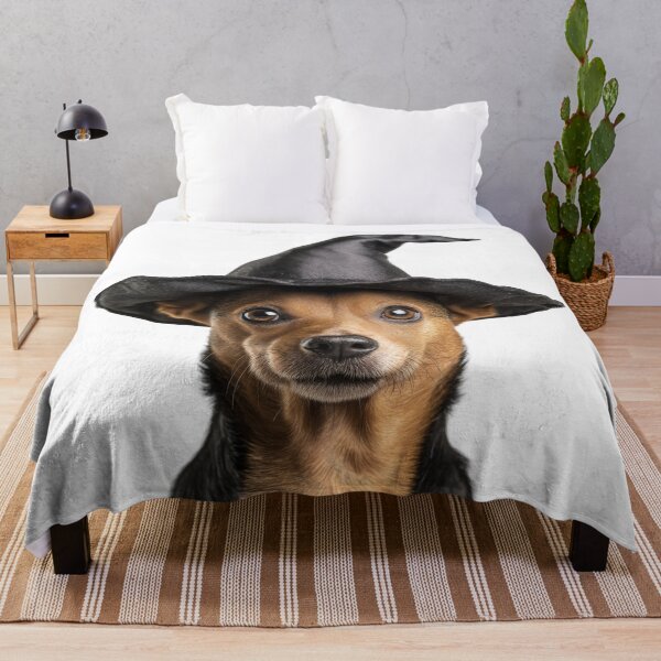 Item preview, Portuguese Podengo Pequeno dog Wearing Halloween Witch Hat designed and sold by LazyOwlStore.