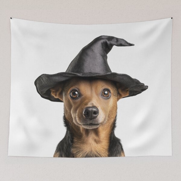 Item preview, Portuguese Podengo Pequeno dog Wearing Halloween Witch Hat designed and sold by LazyOwlStore.