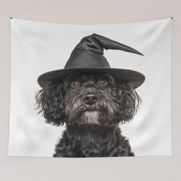 Item preview, Portuguese Water dog Wearing Halloween Witch Hat designed and sold by LazyOwlStore.