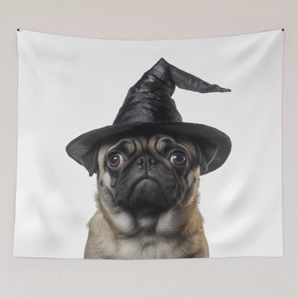 Item preview, Pug dog Wearing Halloween Witch Hat designed and sold by LazyOwlStore.