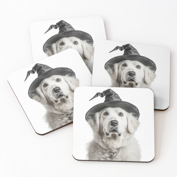 Item preview, Kuvasz Dog Wearing Halloween Witch Hat designed and sold by LazyOwlStore.
