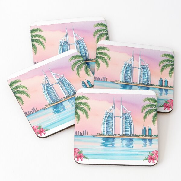 Item preview, Manama Bahrain Watercolor Mug - Tropical Icon Skyscraper and Palm Trees designed and sold by StormArte.