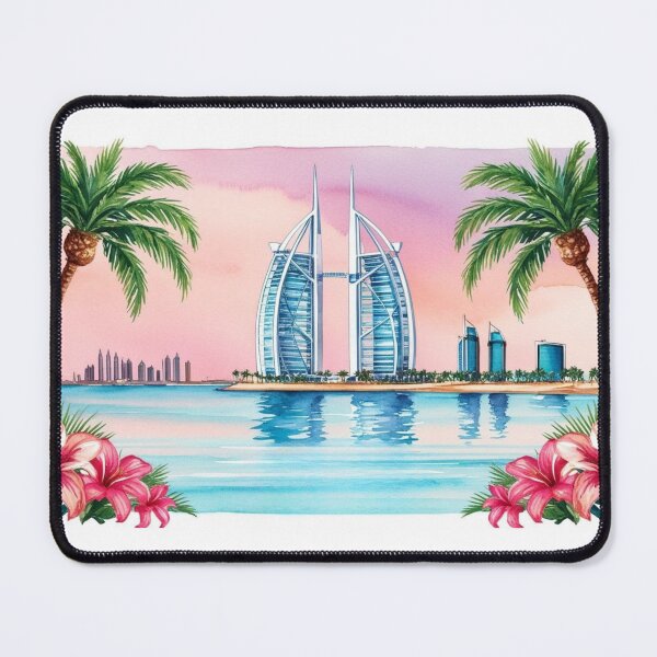 Item preview, Manama Bahrain Watercolor Mug - Tropical Icon Skyscraper and Palm Trees designed and sold by StormArte.