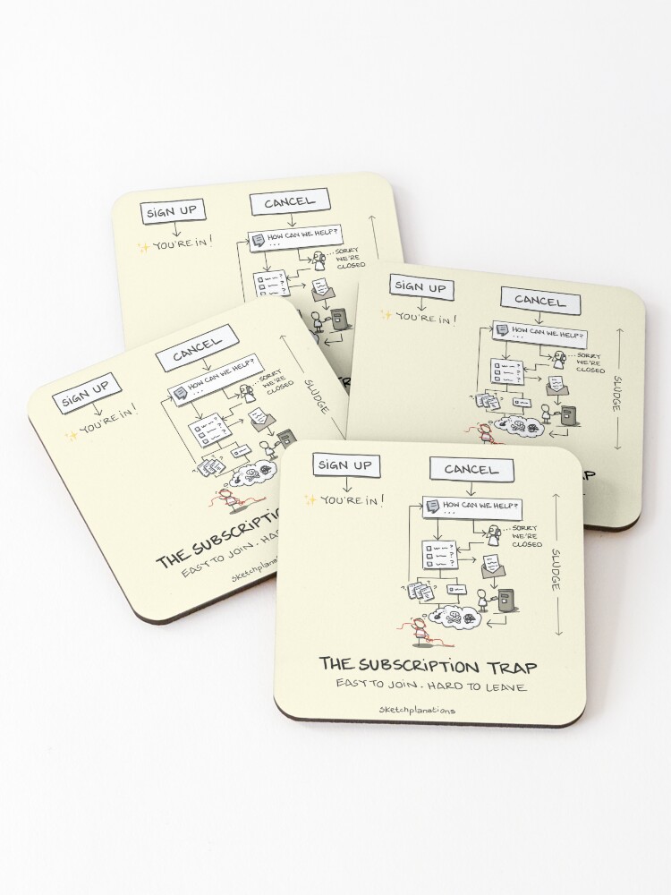 Thumbnail 1 of 5, Coasters (Set of 4), The Subscription Trap designed and sold by sketchplanator.