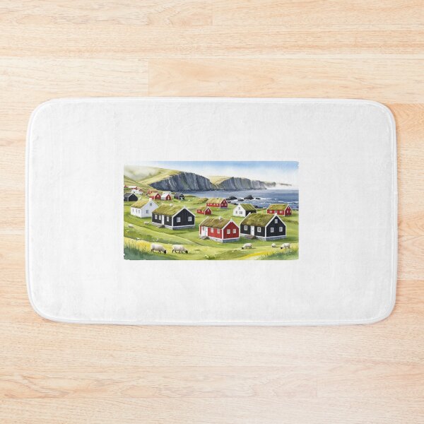 Item preview, Watercolor Faroe Islands - Nordic Village with Colorful Houses and Sheep designed and sold by StormArte.