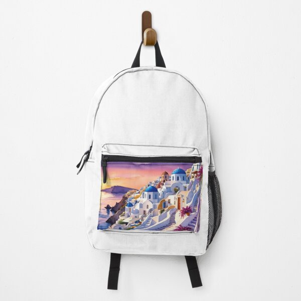 Item preview, Watercolor Santorini Greece - Romantic Sunset and Blue Domes designed and sold by StormArte.