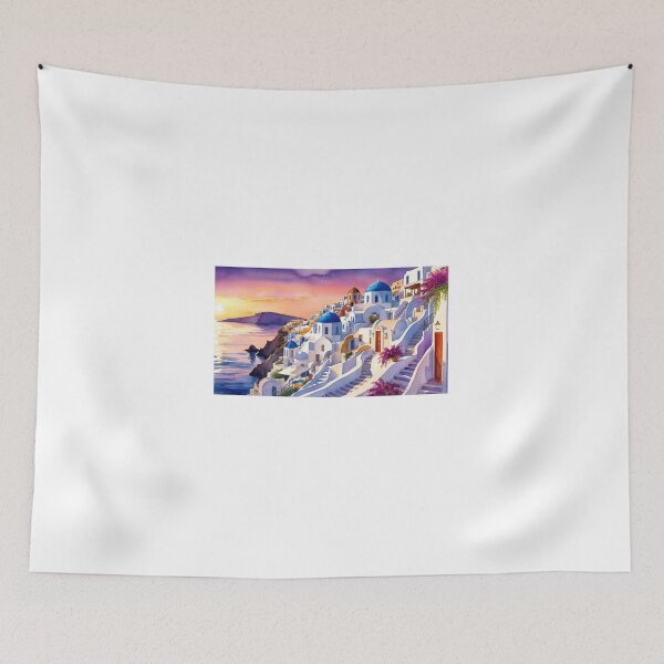Item preview, Watercolor Santorini Greece - Romantic Sunset and Blue Domes designed and sold by StormArte.