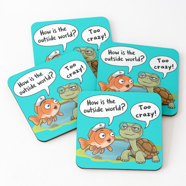 Item preview, Too Crazy Outside – Funny Fish & Turtle Cartoon Quote designed and sold by Modern-Mojo.