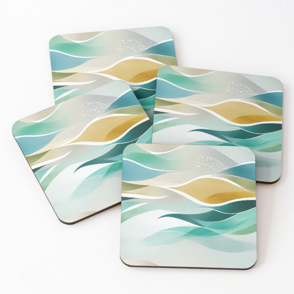 Item preview, Ethereal Flowing Waves in Teal, Gold, and Cream designed and sold by Moisky Patterns.