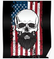Bearded Skull US Flag Independence Day July 4th Poster