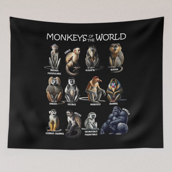 Item preview, Monkeys of the World Animal Bunny Lover designed and sold by Kimberley King Art  King Art.