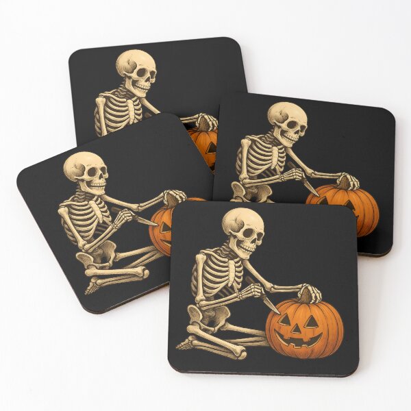 Item preview, Skelly the skeleton carving a halloween pumpkin designed and sold by Relatable Tees.