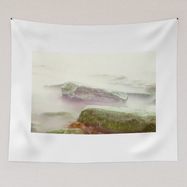 Item preview, Misty Seawater Over Seaweed Beach Rocks designed and sold by NJCArtPhoto.