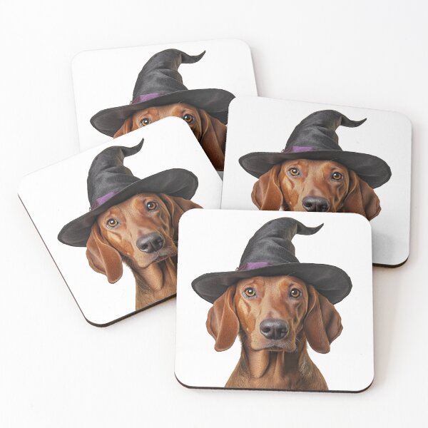 Item preview, Redbone Coonhound dog Wearing Halloween Witch Hat designed and sold by LazyOwlStore.