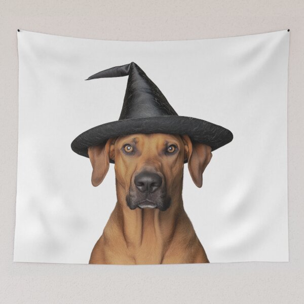 Item preview, Rhodesian Ridgeback dog Wearing Halloween Witch Hat designed and sold by LazyOwlStore.