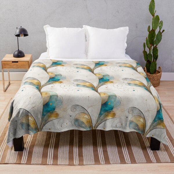 Artikelvorschau, Ätherisches, gebogenes Netz mit blaugrünen, goldenen und beigen Wirbeln entworfen und verkauft von Moisky Patterns.