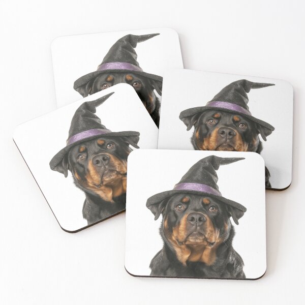 Item preview, Rottweiler dog Wearing Halloween Witch Hat designed and sold by LazyOwlStore.