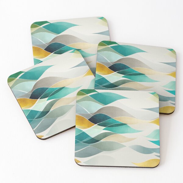 Item preview, Ethereal Flowing Waves with Teal, Gold, and Gray Layers designed and sold by Moisky Patterns.