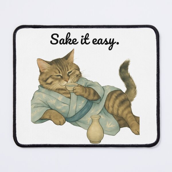 Item preview, Sake It Easy – Chill Like a Cat in a Kimono designed and sold by Zen Cat Studio.