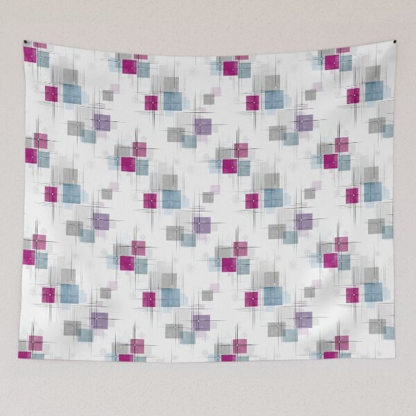 Item preview, Ethereal Geometric Grids with Magenta, Blue, and Gray Squares designed and sold by Moisky Patterns.