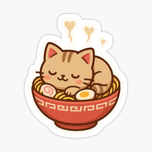Item preview, Ramen Neko - Sleepy Chibi Cat in Ramen Bowl Sticker designed and sold by ColorSplash123.