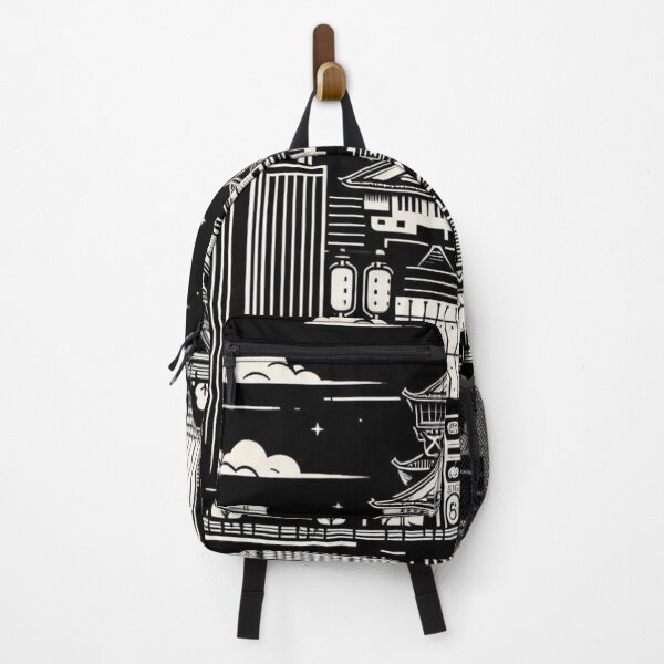 Item preview, Traditional Osaka Buildings – Black & White Vector Style AI Art | Perfect for Apparel, Accessories & Japan Design Lovers designed and sold by knalpot-design.