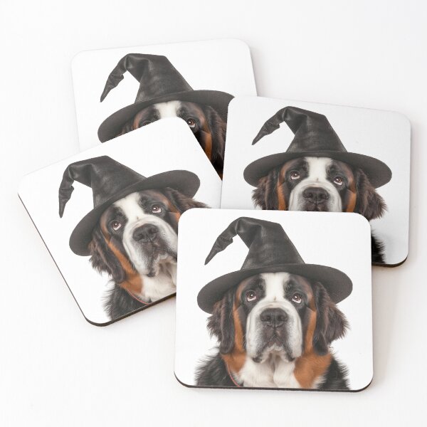 Item preview, Saint Bernard dog Wearing Halloween Witch Hat designed and sold by LazyOwlStore.
